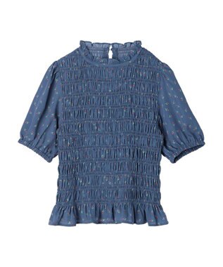 earth music&ecology 花柄パフスリシャーリングブラウス Navy