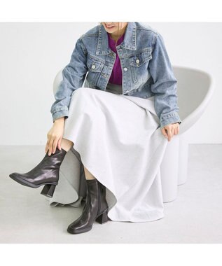 MODE ET JACOMO <carino>スクエアトゥブロックヒールブーツ ブラック