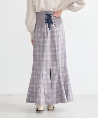 earth music&ecology サイドリブバックレースアップスカート Check Blue