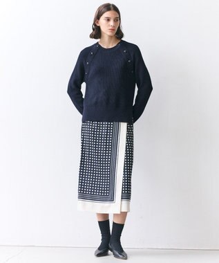 BEIGE， GADE / モノトーンドット柄ラップ風スカート Navy Mix