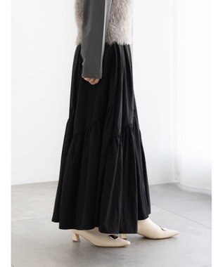 Te chichi マットタフタバイヤスティアードスカート ブラック