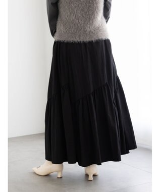 Te chichi マットタフタバイヤスティアードスカート ブラック