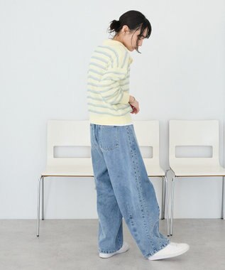 CRAFT STANDARD BOUTIQUE シアーボーダーポロ衿ニットプルオーバー Ivory