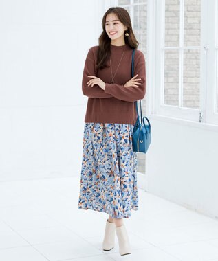 Tiaclasse 【SET UP】幅広いアイテムと相性抜群のニットトップスと女性らしさ溢れるスカートセット ブラウンオレンジ