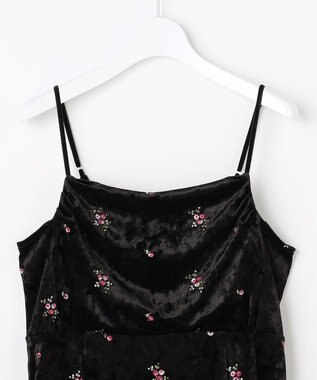 Feroux 刺繍入りベロアキャミソール ワンピース ブラック系