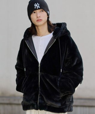 WEGO 【ユニセックス着用ITEM/MLサイズ展開】エコファーグラフィックブルゾン ブラック