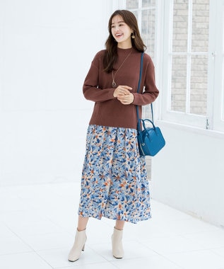 Tiaclasse 【SET UP】幅広いアイテムと相性抜群のニットトップスと女性らしさ溢れるスカートセット ブラウンオレンジ