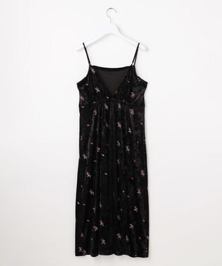 Feroux 刺繍入りベロアキャミソール ワンピース ブラック系