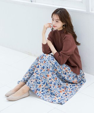 Tiaclasse 【SET UP】幅広いアイテムと相性抜群のニットトップスと女性らしさ溢れるスカートセット ブラウンオレンジ