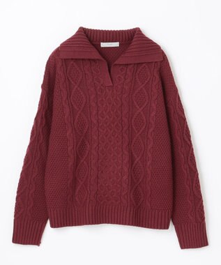 ANY 【洗濯機可】スキッパーソフトタッチアラン柄ニット ボルドー