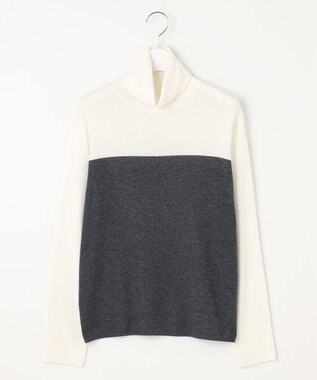 自由区 L 【洗える】シルクウールリブタートルネック ニット オフ×グレー