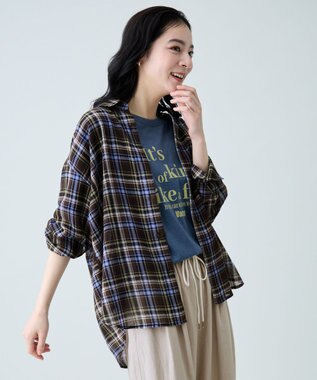 ANY シアーチェックシャツ ブラウン系