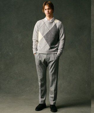 JOSEPH ABBOUD 【インポート素材/ソフトな肌触り/軽量】MOUSSE アーガイル クルーネック セーター ライトグレー系7