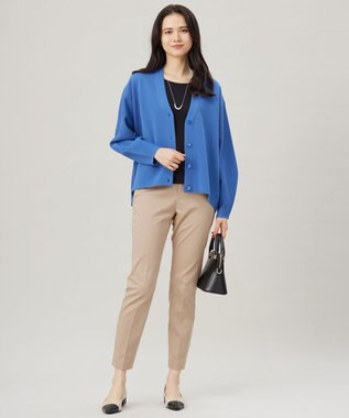 自由区 【洗える】ドライコットンハイゲージニット カーディガン ブルー