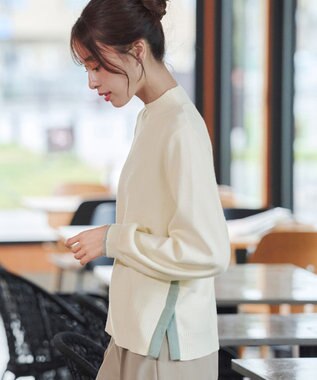 Tiaclasse 【洗える】配色ニットトップスプルオーバー アイボリー