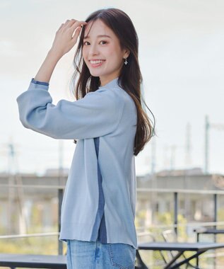 Tiaclasse 【洗える】配色ニットトップスプルオーバー サックス