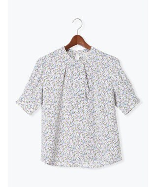 Te chichi パターンアソート5分袖ボウタイブラウス ブルー