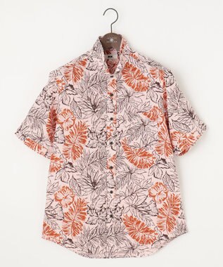 【サスティナブルな麻混】コットンリヨセルリネンリーフプリント 半袖シャツ