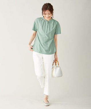 J.PRESS LADIES 【洗える】サテンストレッチ パンツ ホワイト系