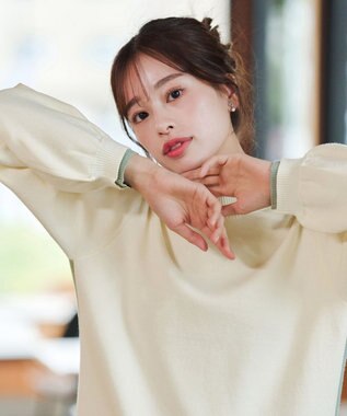 Tiaclasse 【洗える】配色ニットトップスプルオーバー アイボリー