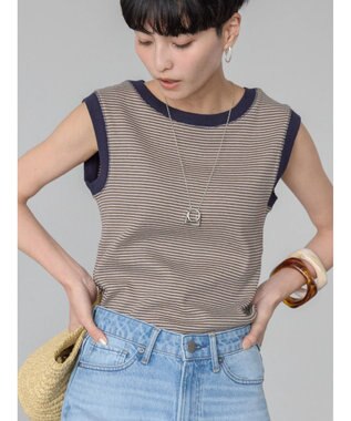 AMERICAN HOLIC ミジンボーダーノースリーブカットプルオーバー Navy