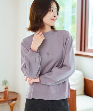 Tiaclasse 【洗える】配色ニットトップスプルオーバー ラベンダー