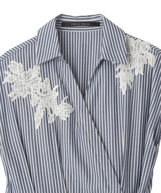 YECCA VECCA フラワーレースカシュクールワンピース Stripe