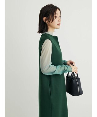 Green Parks キーネックダンボールジャンスカ Dark Green