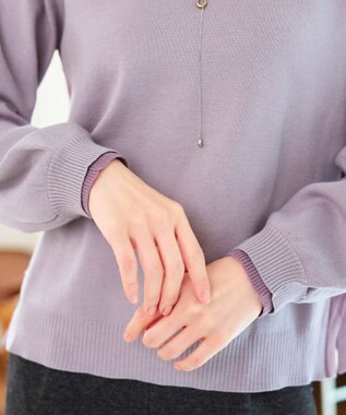 Tiaclasse 【洗える】配色ニットトップスプルオーバー ラベンダー