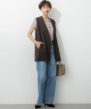 23区 L 【洗える/吊り干しOK】ヴィスコースストレッチ ニットベスト ブラウン系