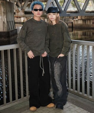 WEGO 【ユニセックス着用ITEM】ピグメントロゴニットプルオーバー カーキ