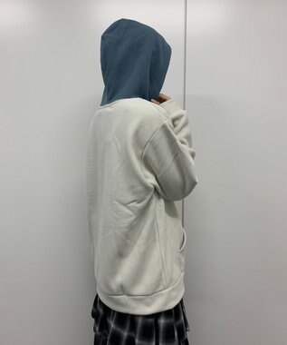 WEGO 【ユニセックス着用ITEM】ワッフルフリースOP刺繍プルパーカー ホワイトアイボリー