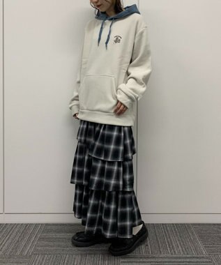 WEGO 【ユニセックス着用ITEM】ワッフルフリースOP刺繍プルパーカー ホワイトアイボリー