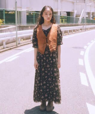 earth music&ecology スウェード調フリンジベスト Brown