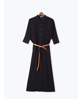 Te chichi ベルト付きレーヨンリネンシャツワンピース ネイビー