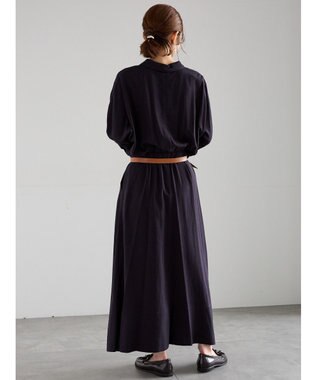 Te chichi ベルト付きレーヨンリネンシャツワンピース ネイビー