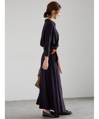 Te chichi ベルト付きレーヨンリネンシャツワンピース ネイビー