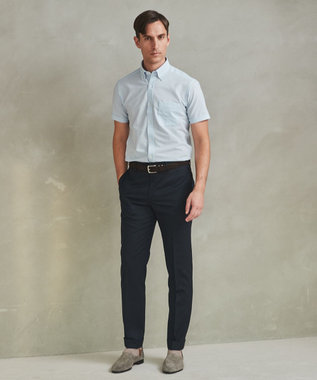 GOTAIRIKU とにかく涼しい/酷暑対応【シワになりにくい/吸水速乾】クールマックスサッカーシャツ サックスブルー×白