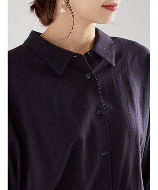 Te chichi ベルト付きレーヨンリネンシャツワンピース ネイビー