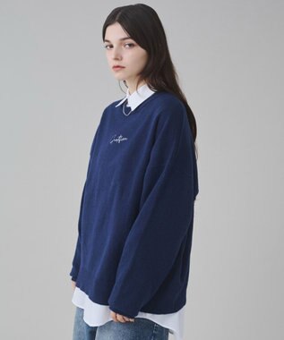 WEGO 【ユニセックス着用ITEM/SMLサイズ展開】アクセ付きワンポイントニットプルオーバー ネイビー