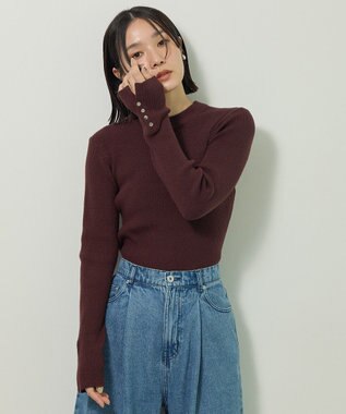Green Parks もちやわ袖口釦リブニットプルオーバー Brown