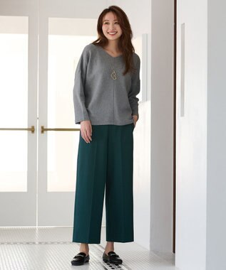 ANY 【ウエストゴム/リントラク加工/裏起毛/ストレッチ】シークレットウォーム　ワイドパンツ グリーン