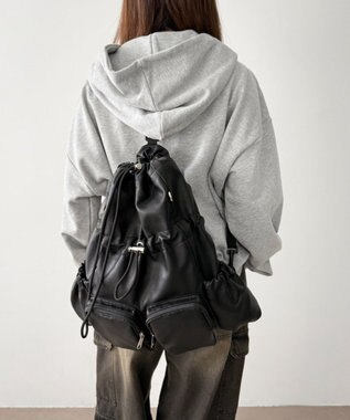 WEGO 【ユニセックス着用ITEM】2ポケットPUドロストナップサック ブラック