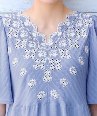 Tiaclasse 【洗える】スカラップレースチュニックブラウス サックス