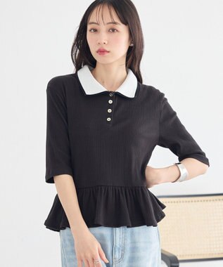 earth music&ecology ダブル衿ペプラムプルオーバー