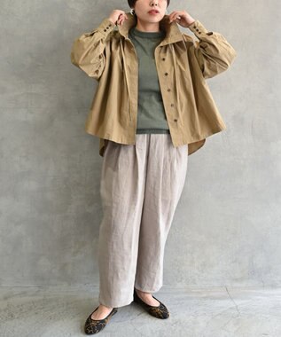 muuc 〈多彩な着方が叶う〉〈衿立て＆衿折り〉〈遠州織物の工場で織られた上質なコットン100%生地〉リボン紐付き多様衿 羽織り＆シャツ ベージュ