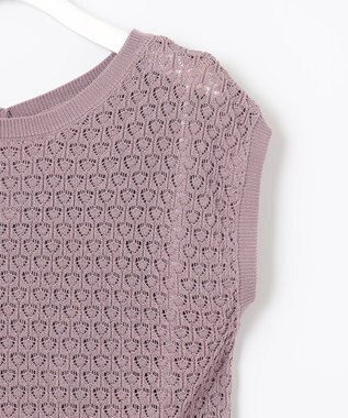 Feroux 【洗える】透かし編みニット ワンピース ライラック系
