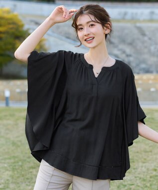 Tiaclasse リネンライクスラブ スキッパー襟ブラウス