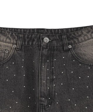 WEGO 【ユニセックス着用ITEM】スーパーバギーラインストーンデニムパンツ デニムブラックソノタ