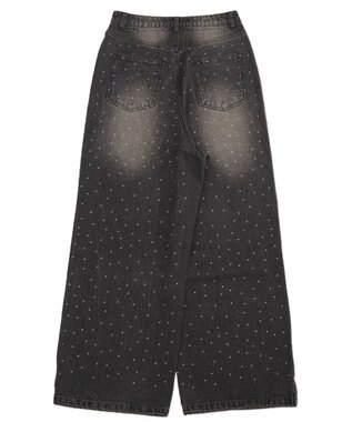 WEGO 【ユニセックス着用ITEM】スーパーバギーラインストーンデニムパンツ デニムブラックソノタ